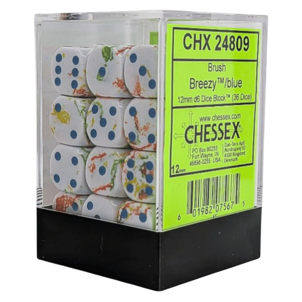 Chessex Brush Breezy/Blue 12mm d6 Dice Block (36)