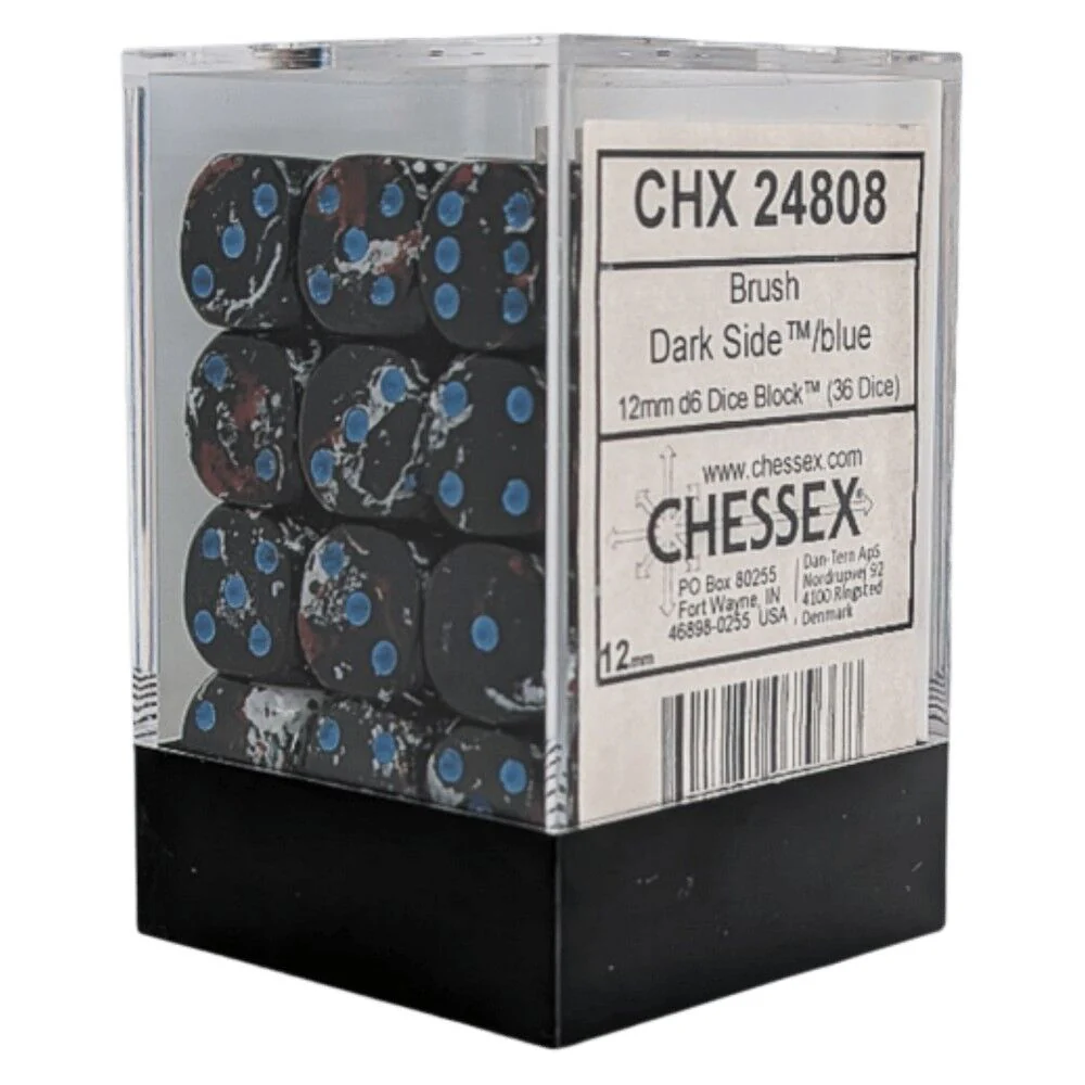 Chessex Brush Dark Side/Blue 12mm d6 Dice Block (36)