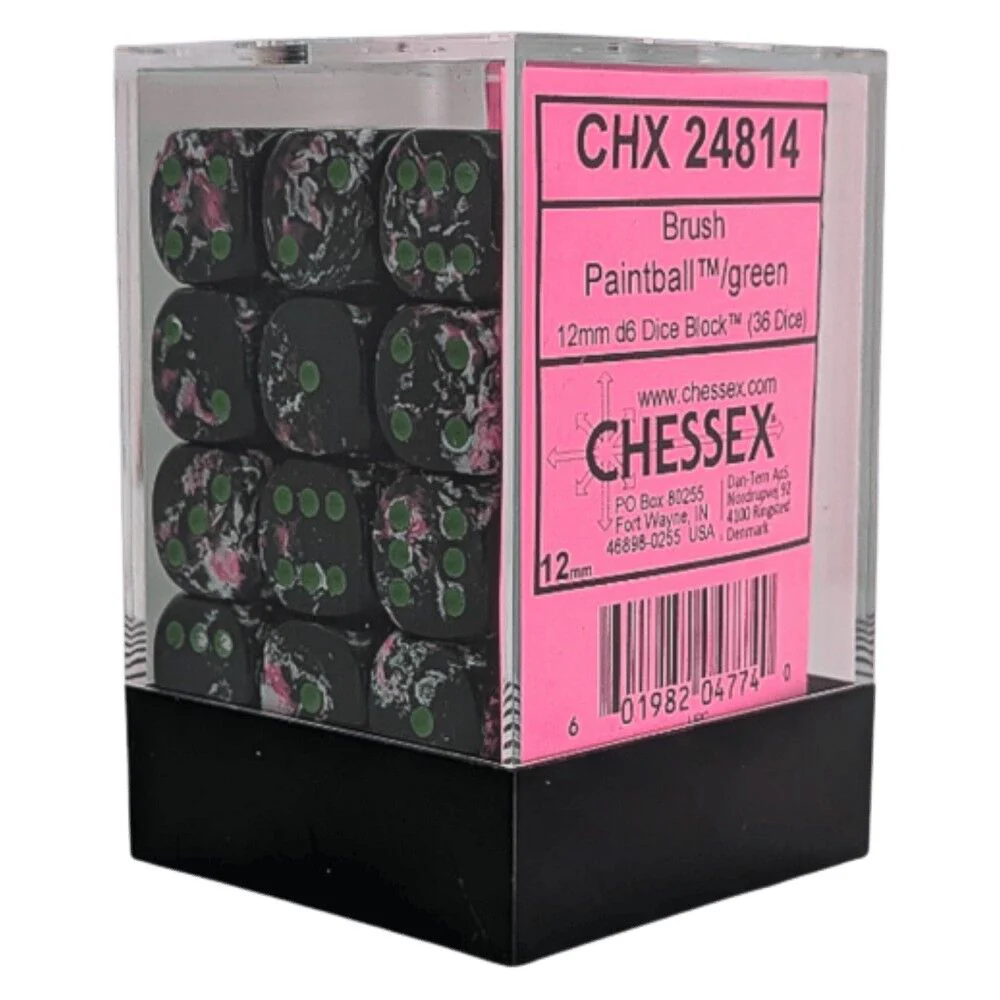 Chessex Brush Paintball/Green 12mm d6 Dice Block (36)
