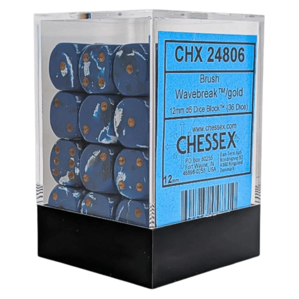 Chessex Brush Wavebreak/Gold 12mm d6 Dice Block (36)