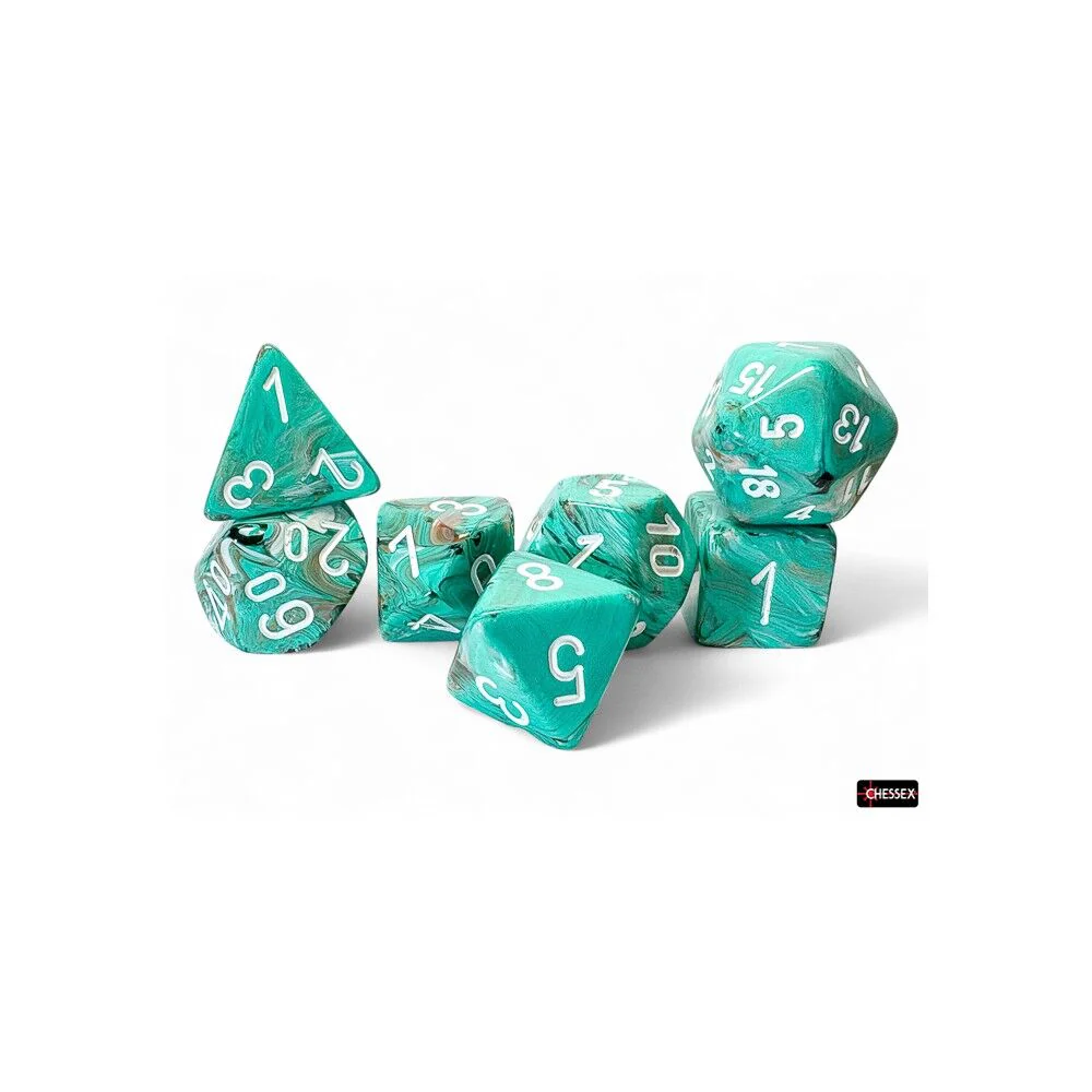 Chessex Marble Mega-hedral Oxi-Copper/White 7-Die Set