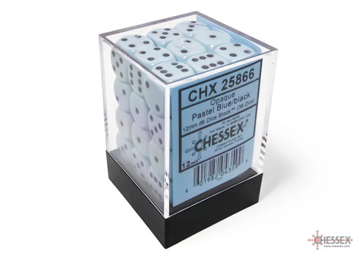 Chessex Opaque 12mm d6 Pastel Blue/Black (36)