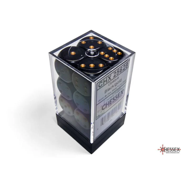 Chessex Opaque 16mm d6 Black/Gold Block (12)