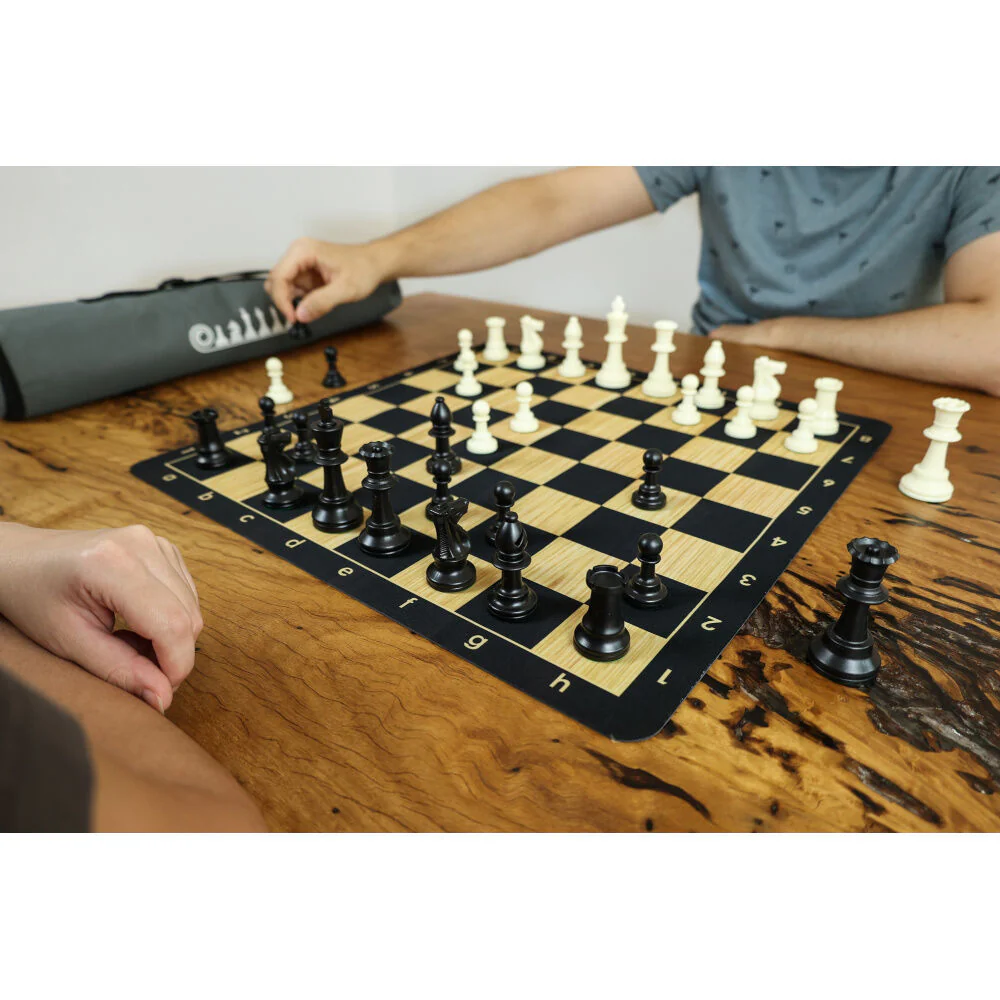 Classics Travel Chess Set - Black/Wood Grain - Image 3